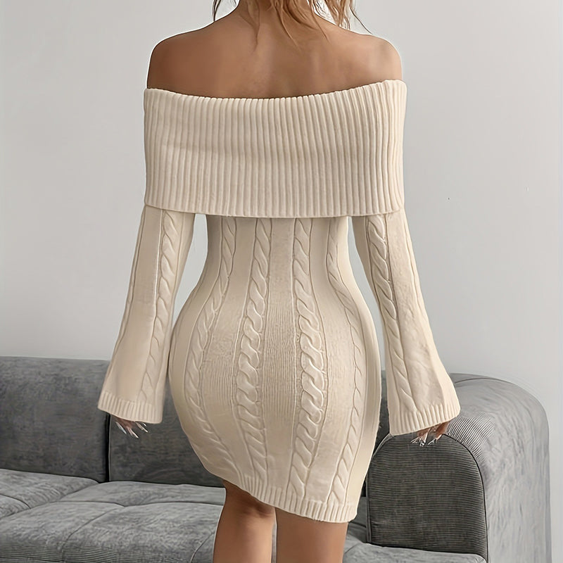 Women's Off Shoulder Bodycon Dress, Long Sleeve Mini Club Dress, Elegant Party Fitted Short Dresses