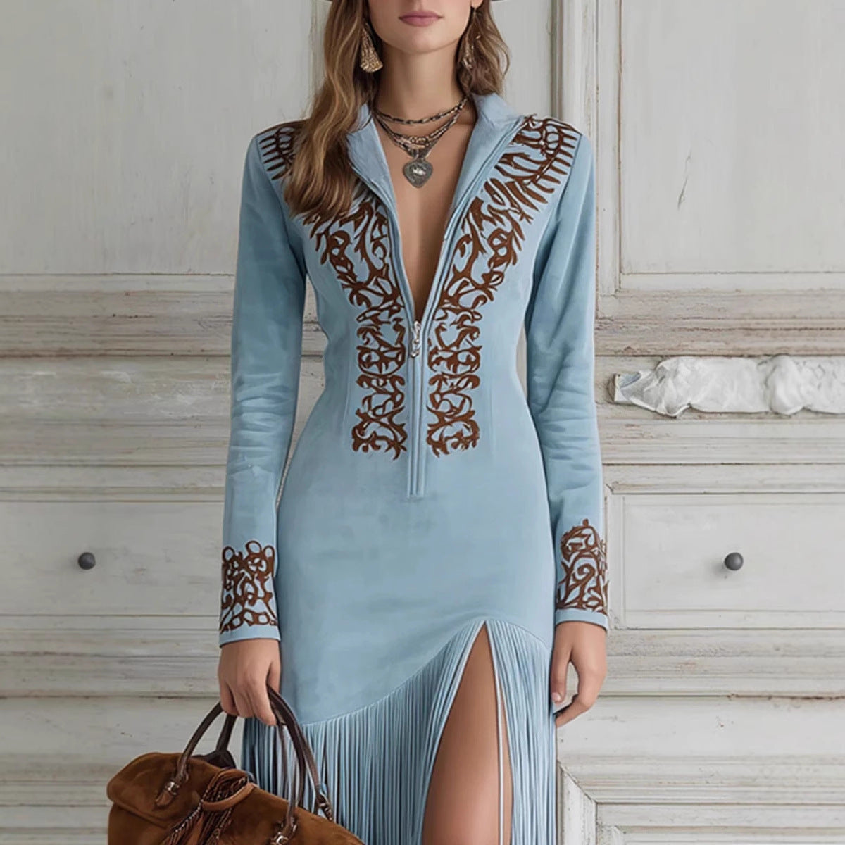 Women's Retro Floral Zipper Dress