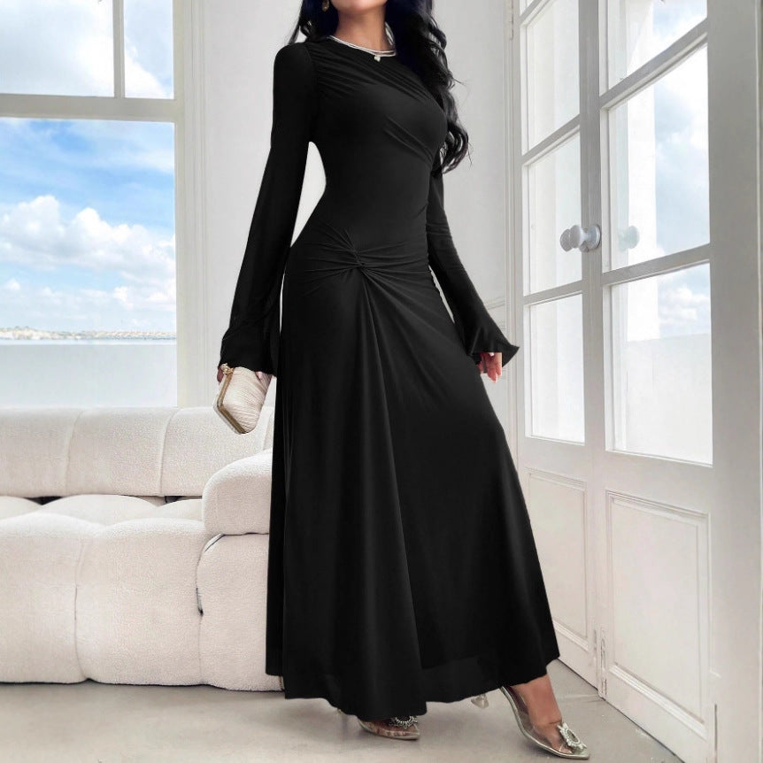 New Trumpet Sleeve Slim-fit Elegant High-elasticity Fashionable Dress