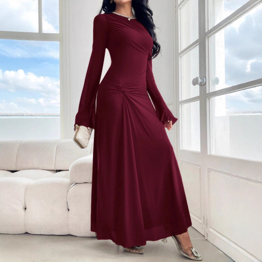 New Trumpet Sleeve Slim-fit Elegant High-elasticity Fashionable Dress