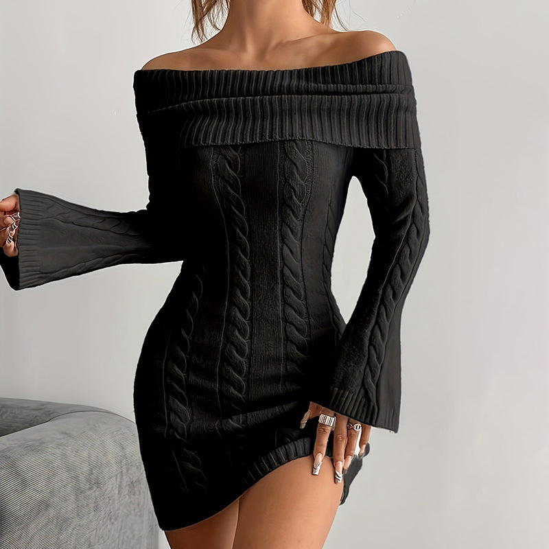 Women's Off Shoulder Bodycon Dress, Long Sleeve Mini Club Dress, Elegant Party Fitted Short Dresses