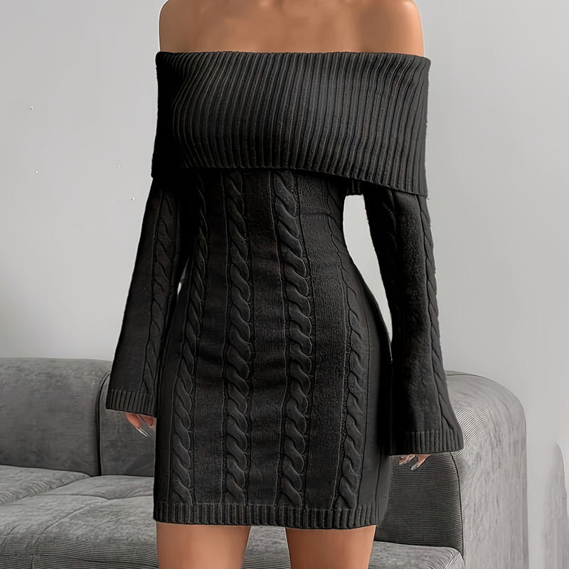 Women's Off Shoulder Bodycon Dress, Long Sleeve Mini Club Dress, Elegant Party Fitted Short Dresses