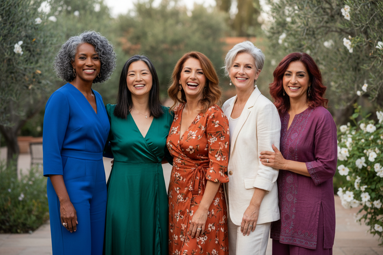 show a diverse group of women in their 50s looking radiant and beautiful
